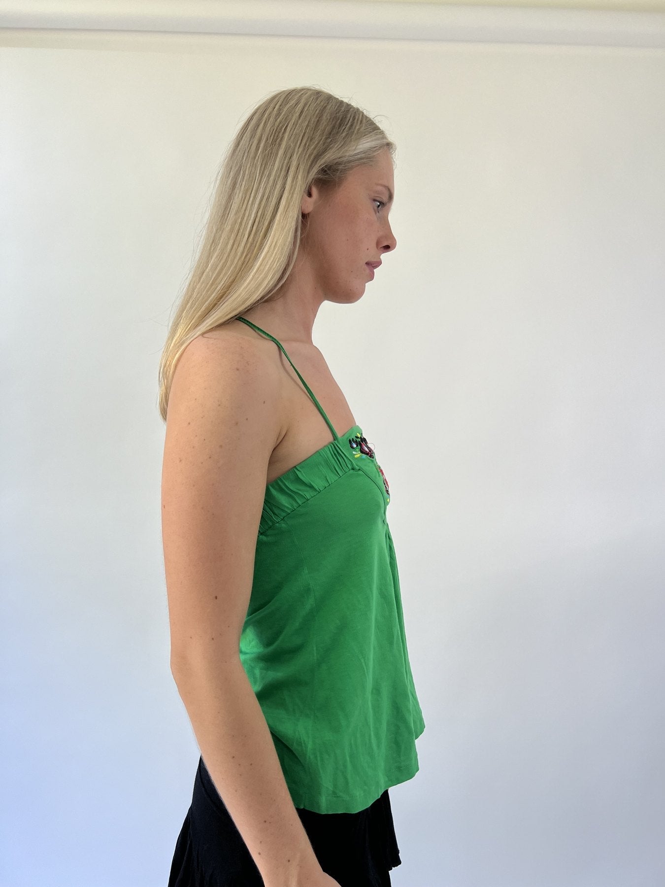 aquamarine drop | small green embroidered cami top