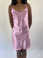 aquamarine drop | small pink satin mini dress