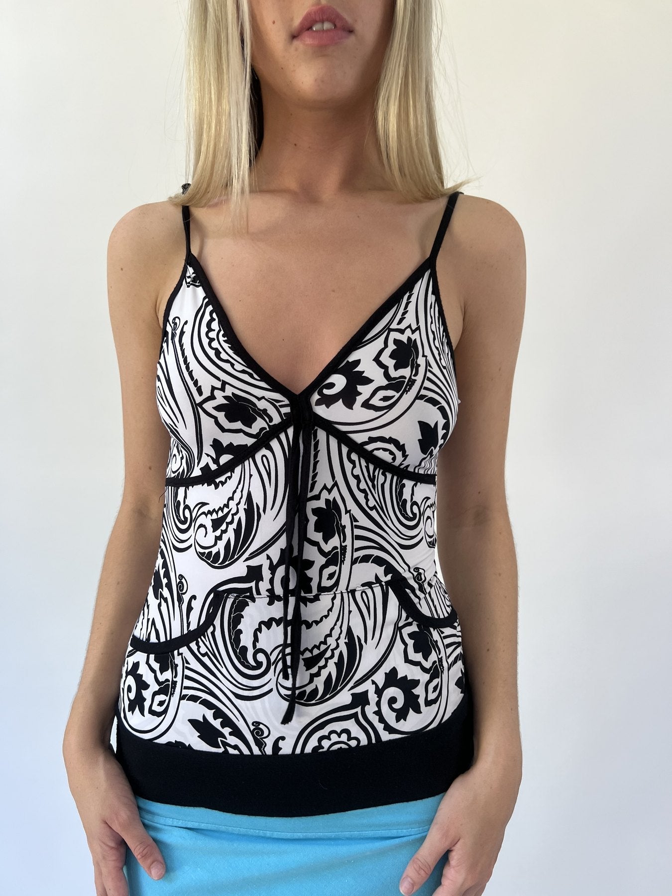 aquamarine drop | small black and white paisley cami top