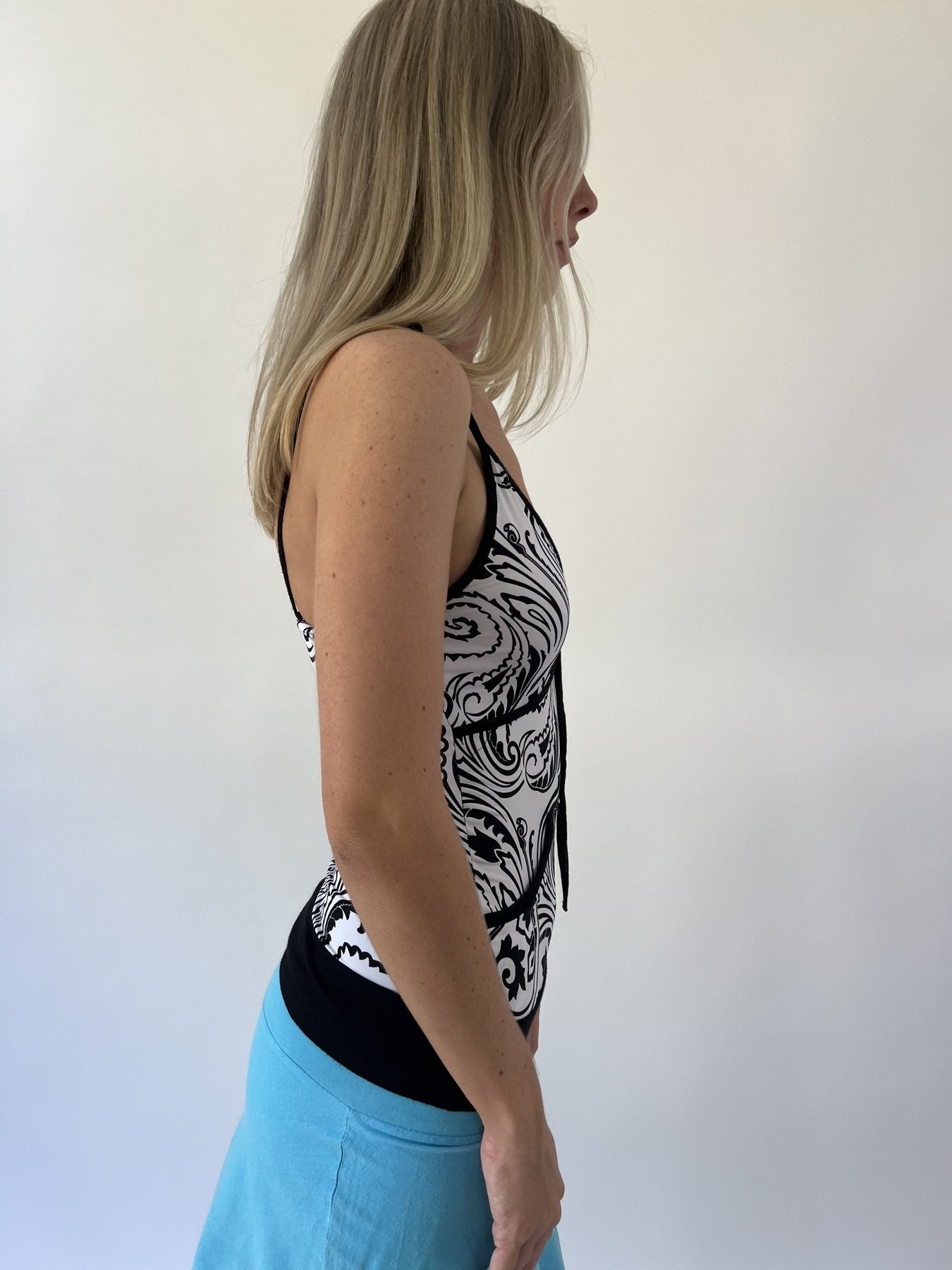 aquamarine drop | small black and white paisley cami top