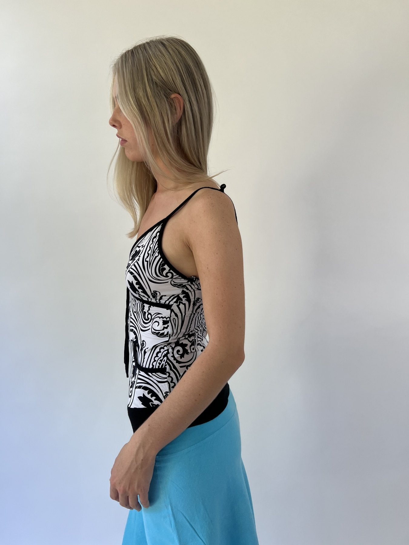 aquamarine drop | small black and white paisley cami top