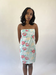 aquamarine drop | small mint floral strapless midi dress