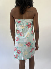 aquamarine drop | small mint floral strapless midi dress