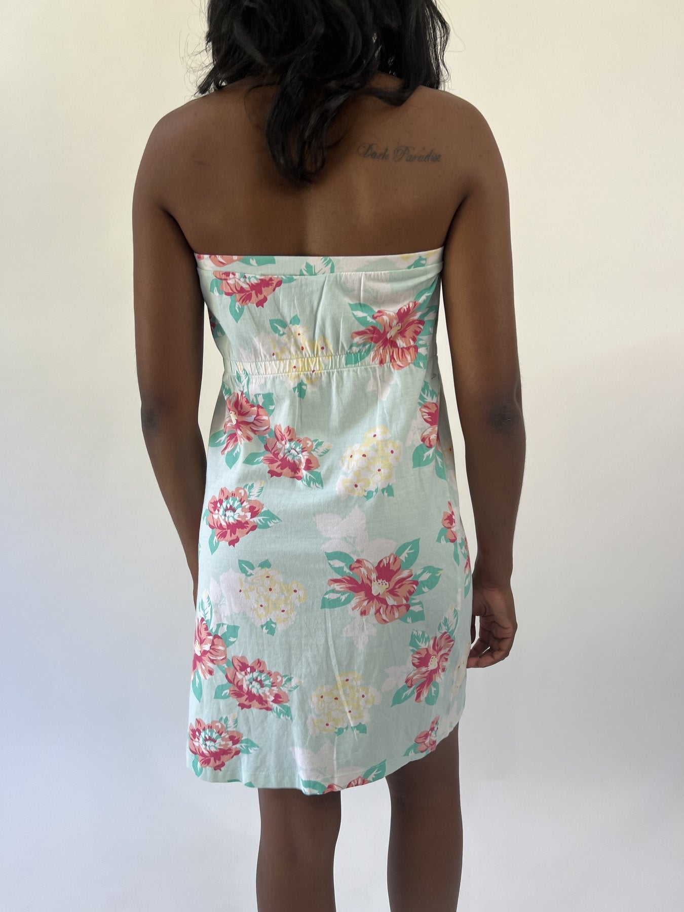 aquamarine drop | small mint floral strapless midi dress