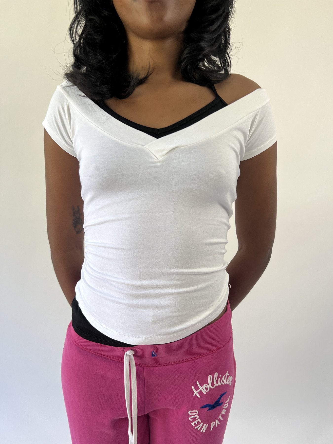 aquamarine drop | small white off shoulder cap sleeve top