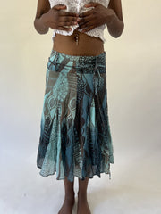 aquamarine drop | small blue and green patterned midi skirt