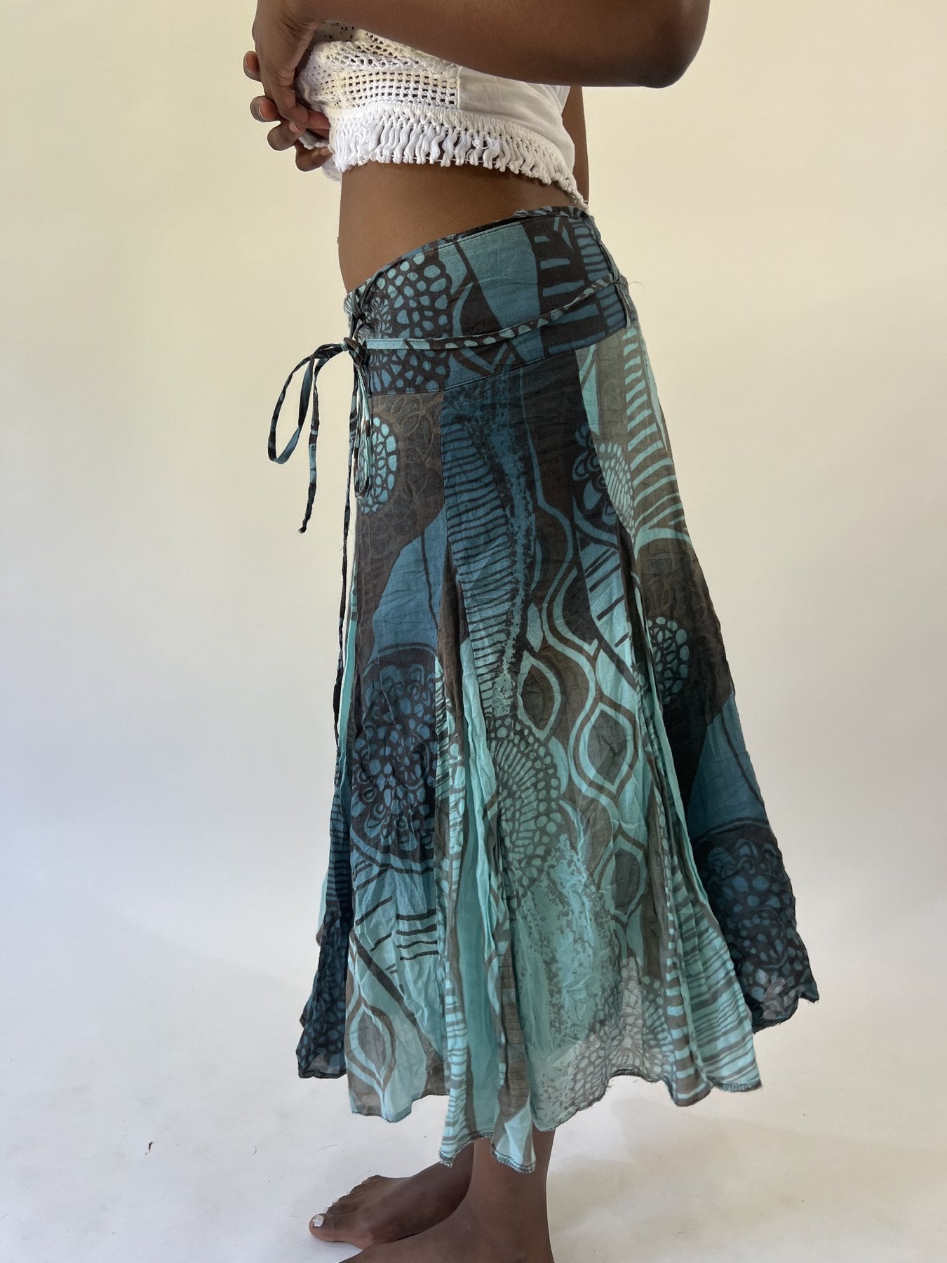 aquamarine drop | small blue and green patterned midi skirt