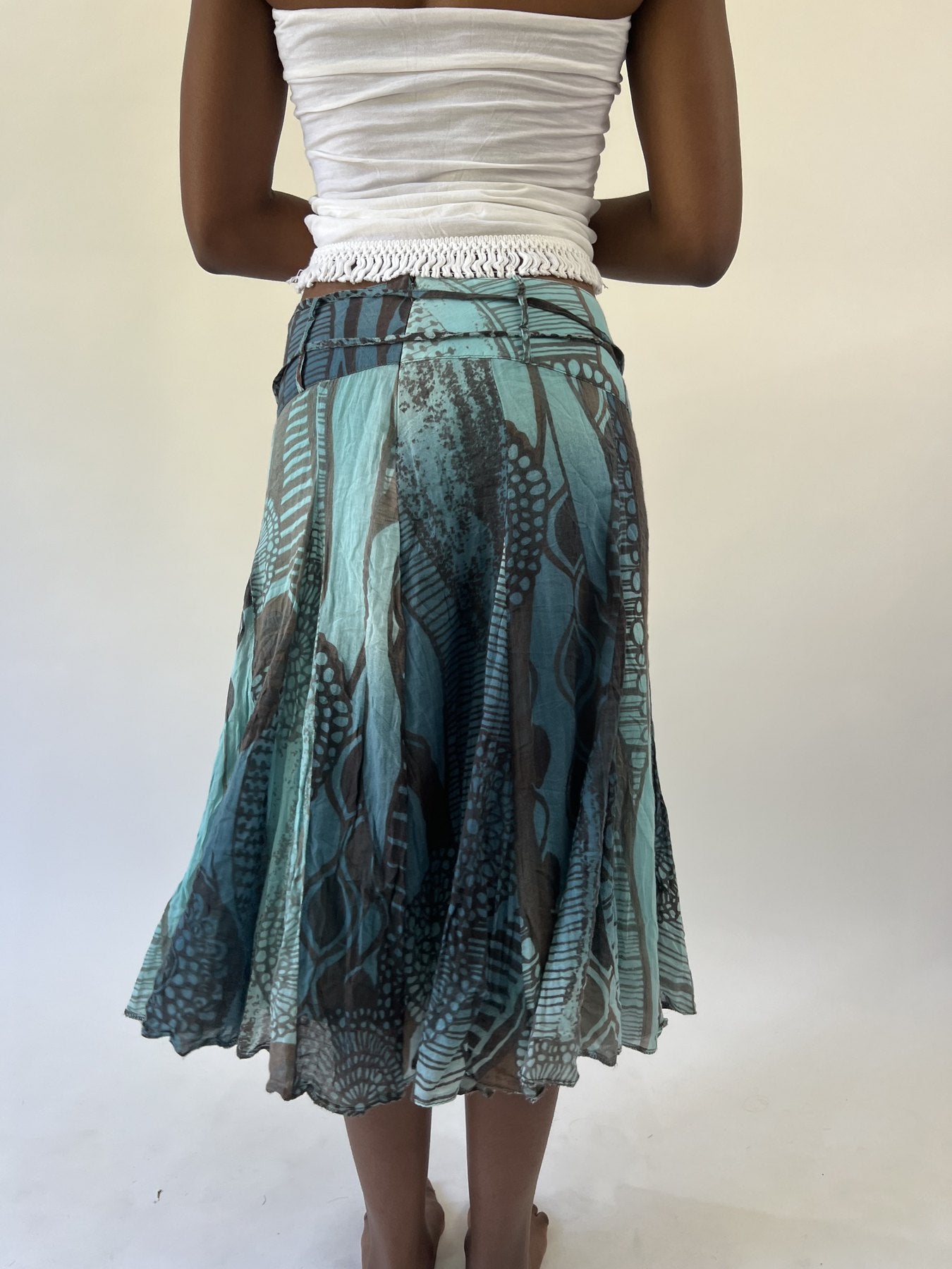 aquamarine drop | small blue and green patterned midi skirt