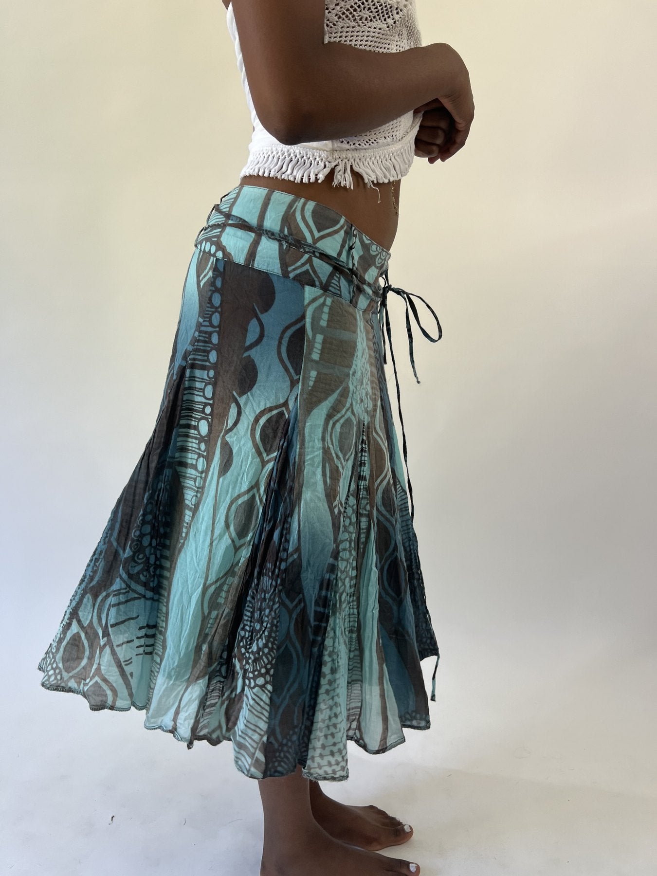 aquamarine drop | small blue and green patterned midi skirt