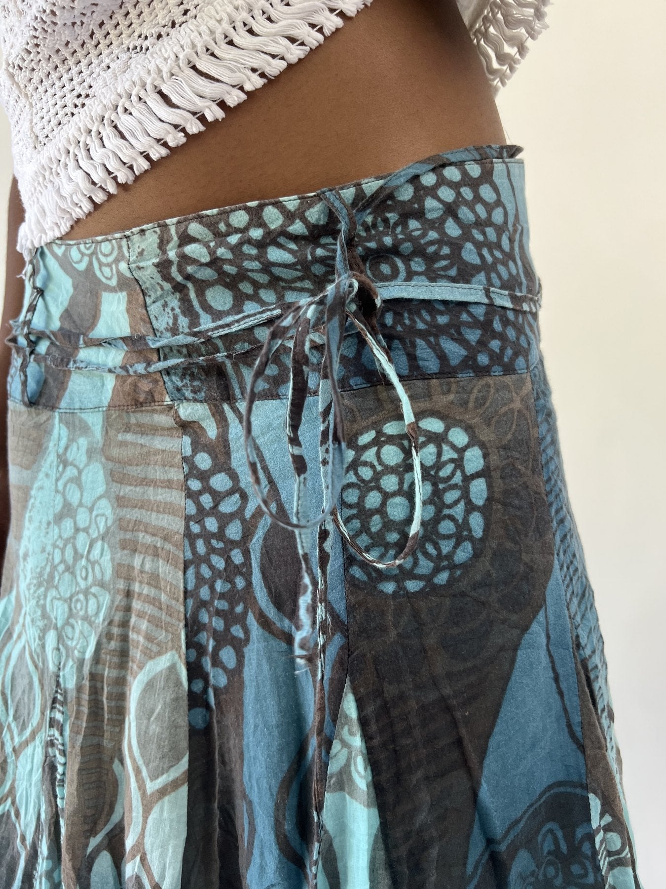 aquamarine drop | small blue and green patterned midi skirt