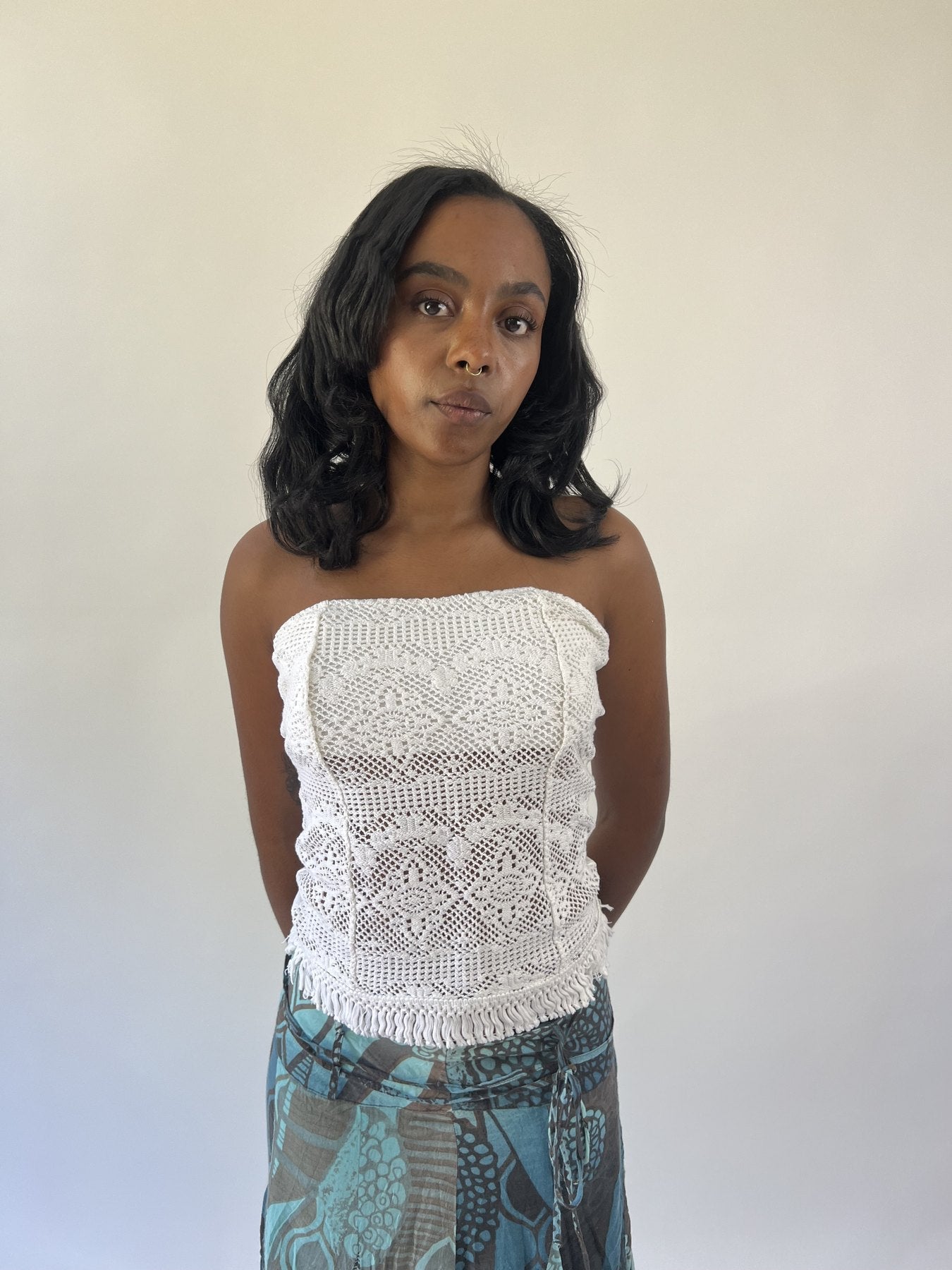 aquamarine drop | small white crochet tube top