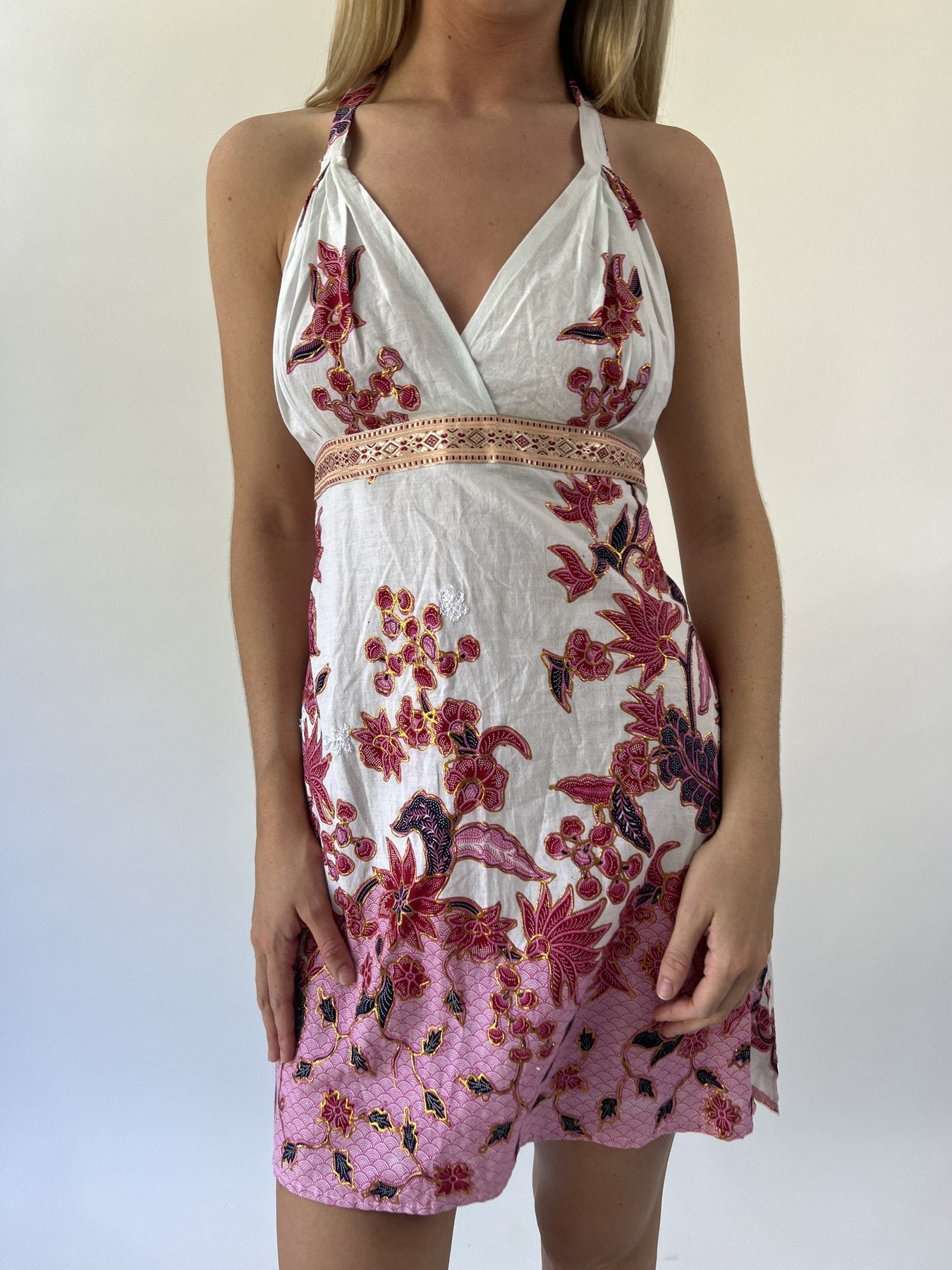 aquamarine drop | small white pink and red floral halter dress