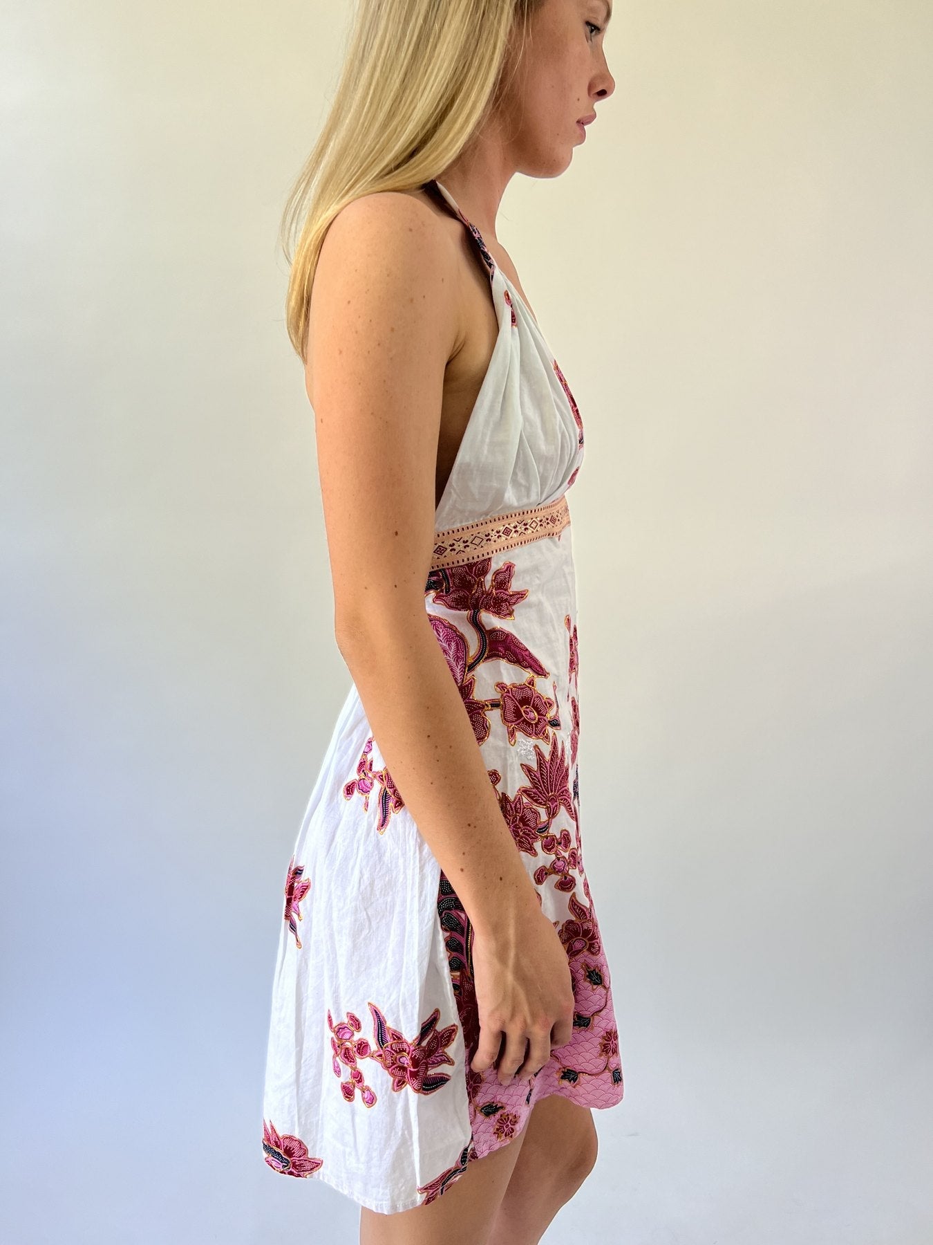 aquamarine drop | small white pink and red floral halter dress
