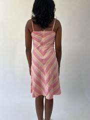 aquamarine drop | small pink, orange and yellow striped midi dress