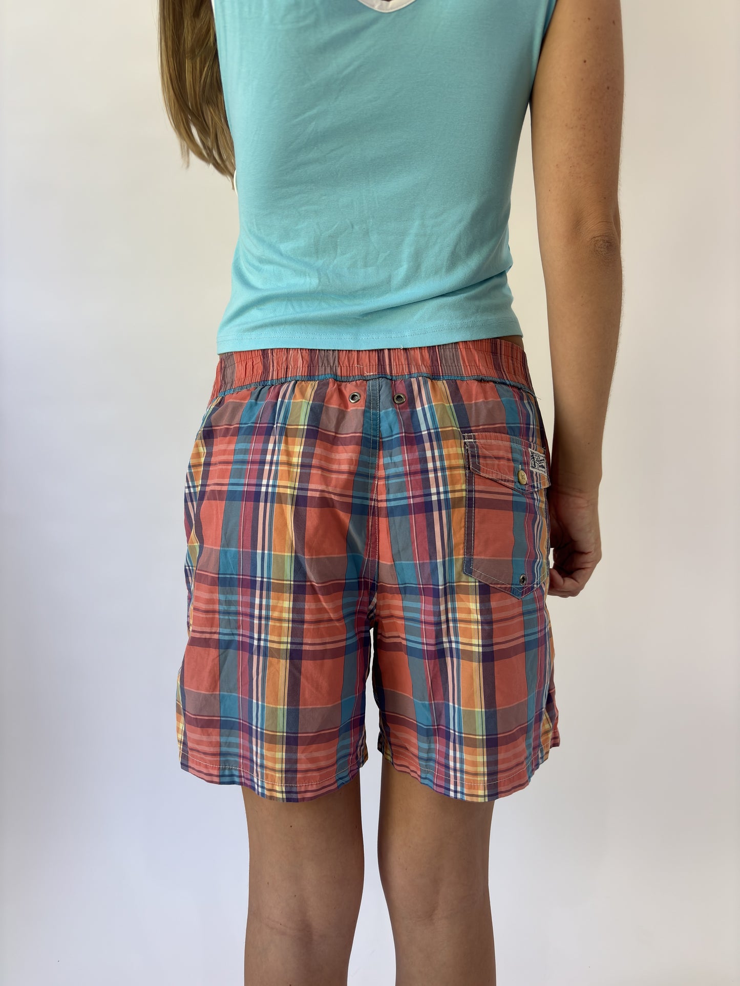 aquamarine drop | small polo ralph lauren multicolour plaid cargo long shorts