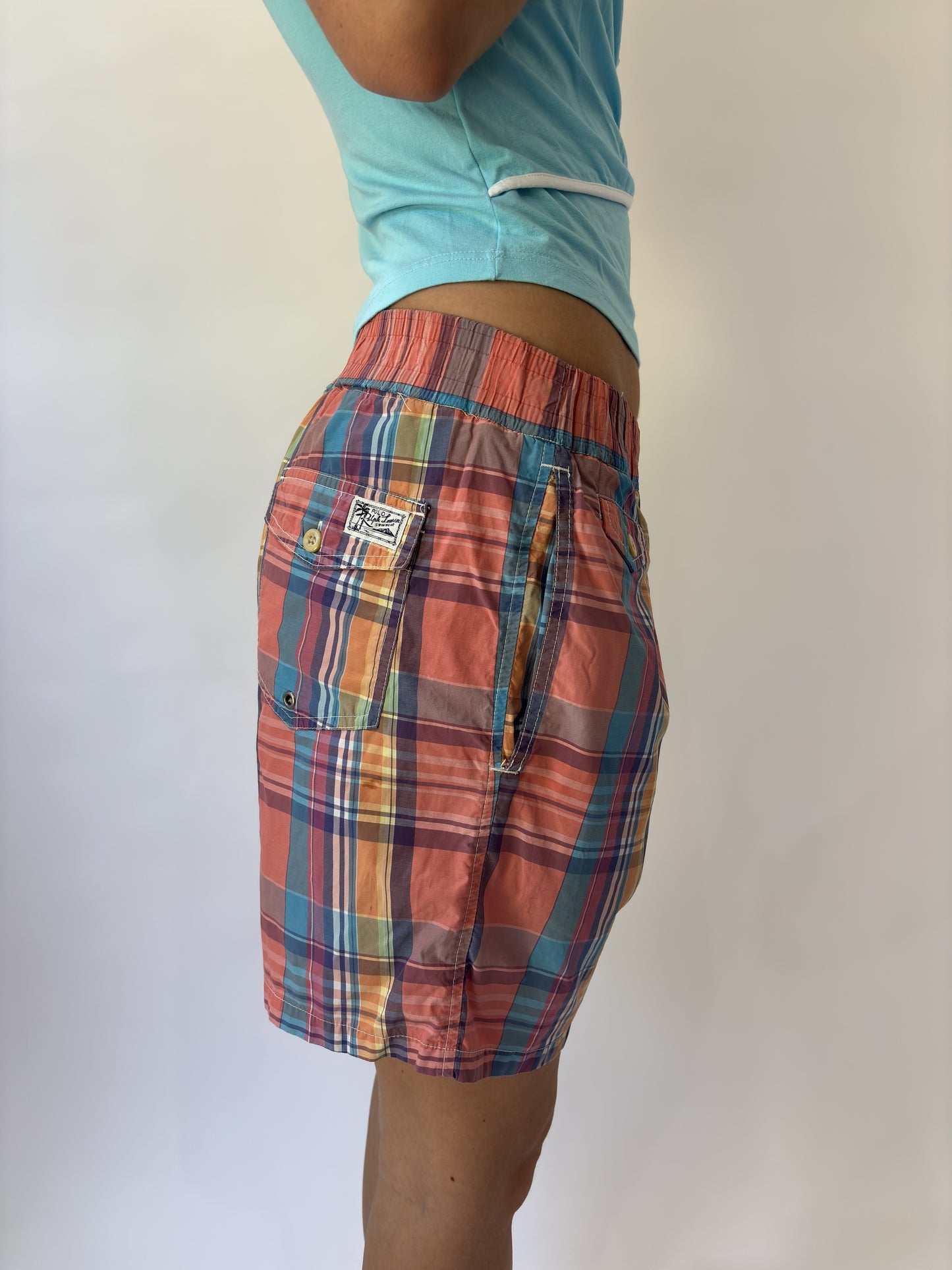 aquamarine drop | small polo ralph lauren multicolour plaid cargo long shorts