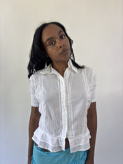 aquamarine drop | small white lace trim short sleeve blouse