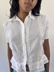 aquamarine drop | small white lace trim short sleeve blouse