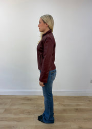 small red leather-look zip jacket view 5