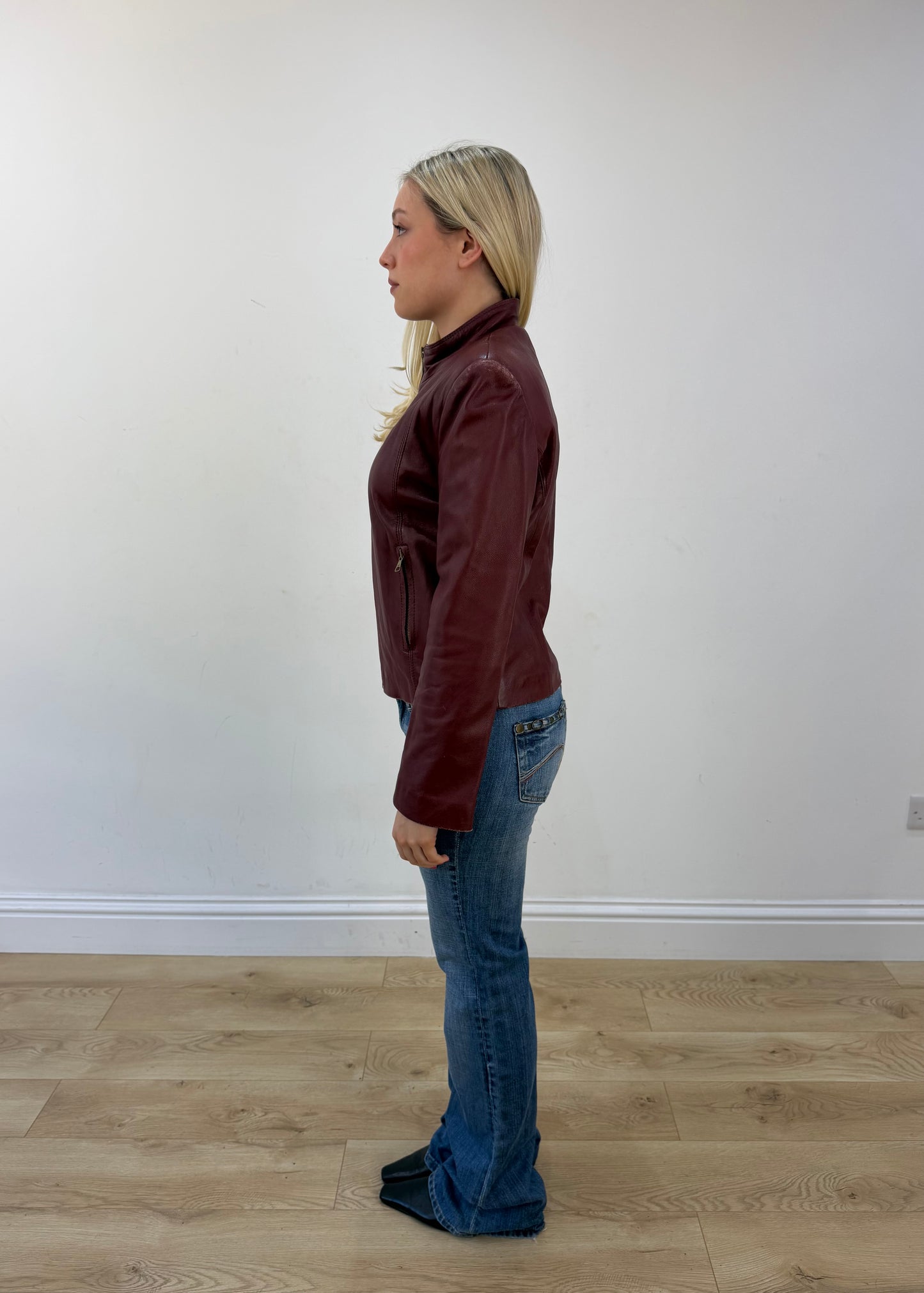 small red leather-look zip jacket view 5