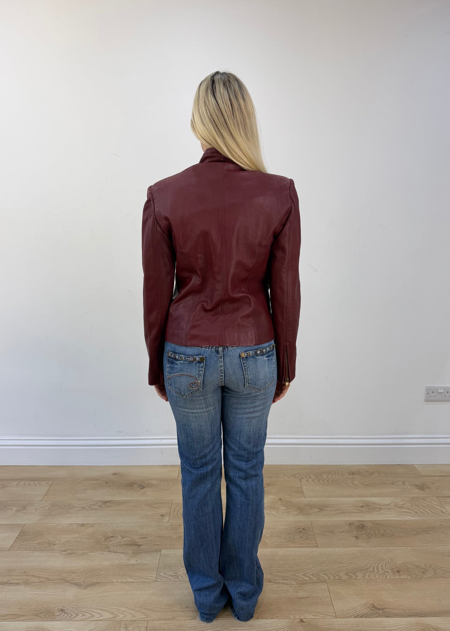 small red leather-look zip jacket view 6