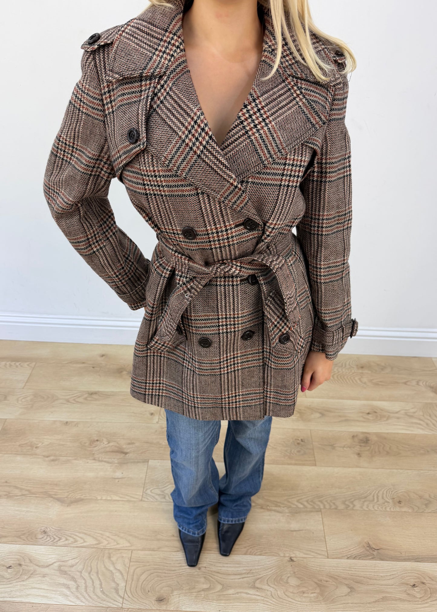 small brown and beige checked coat view 3