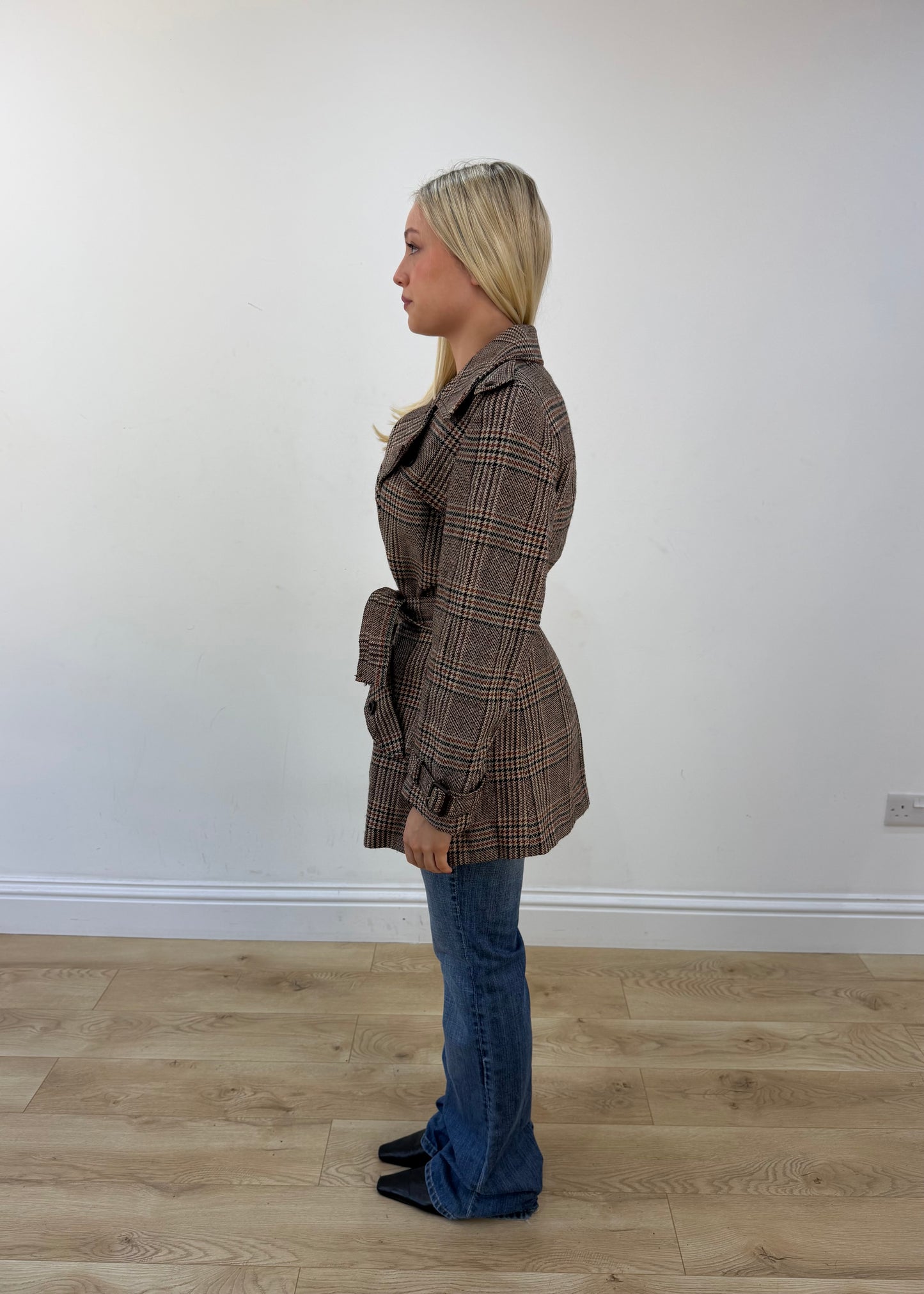 small brown and beige checked coat view 4