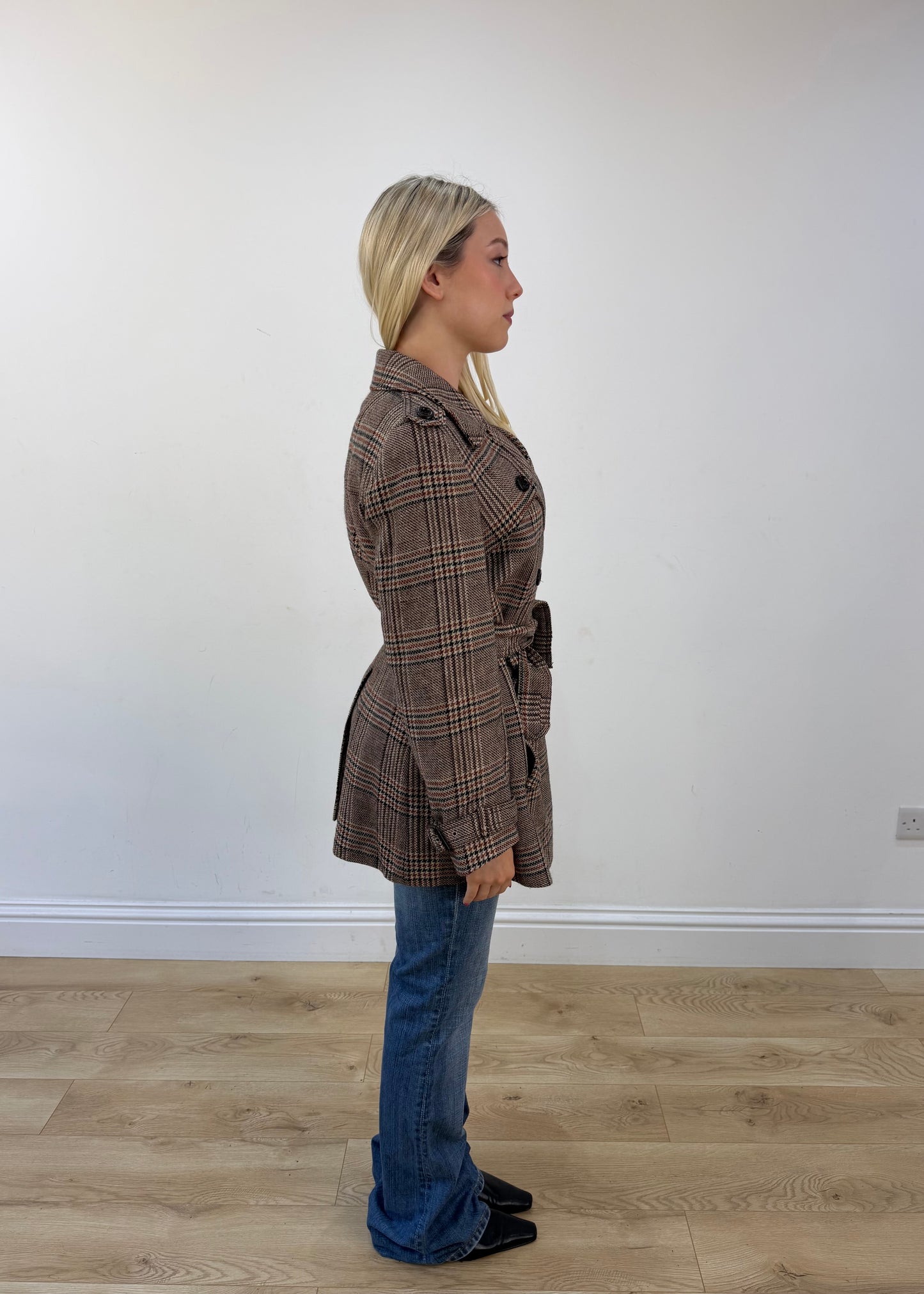 small brown and beige checked coat view 6