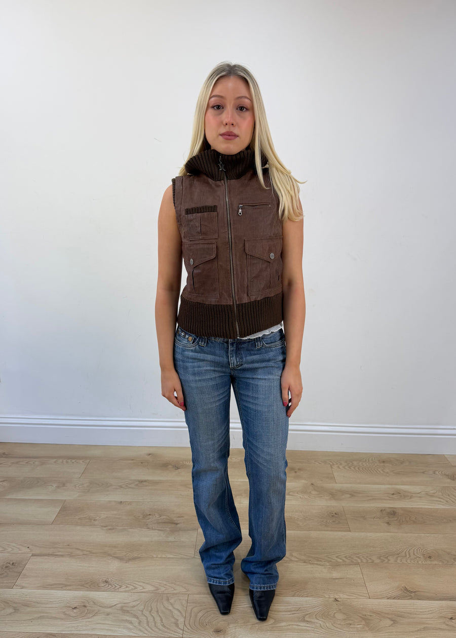 small brown hurley utility gilet front