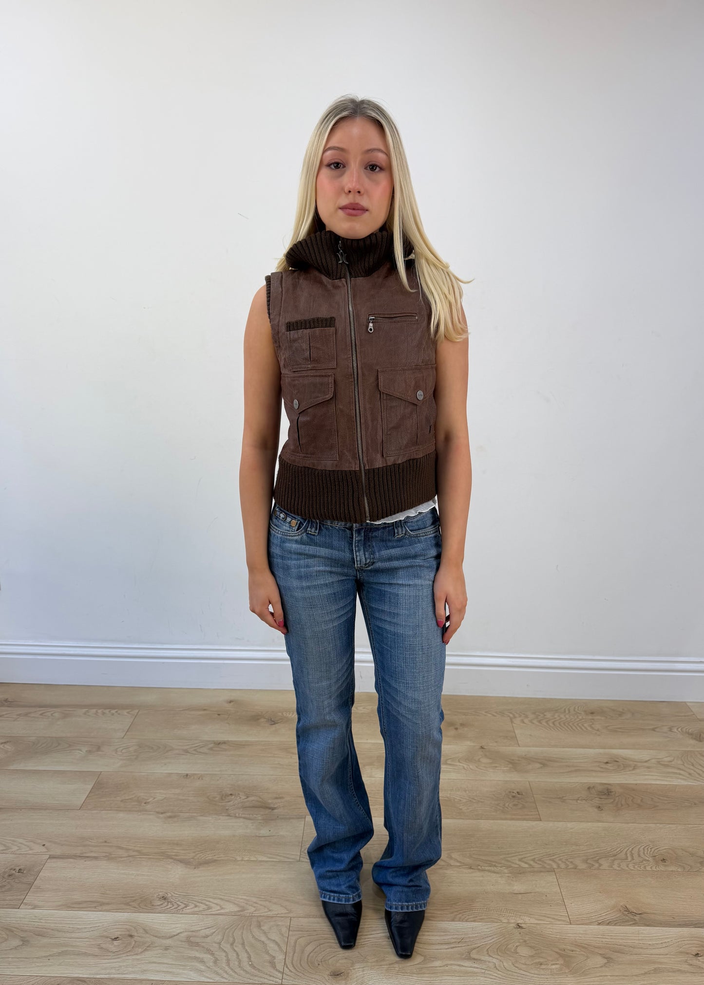 small brown hurley utility gilet front
