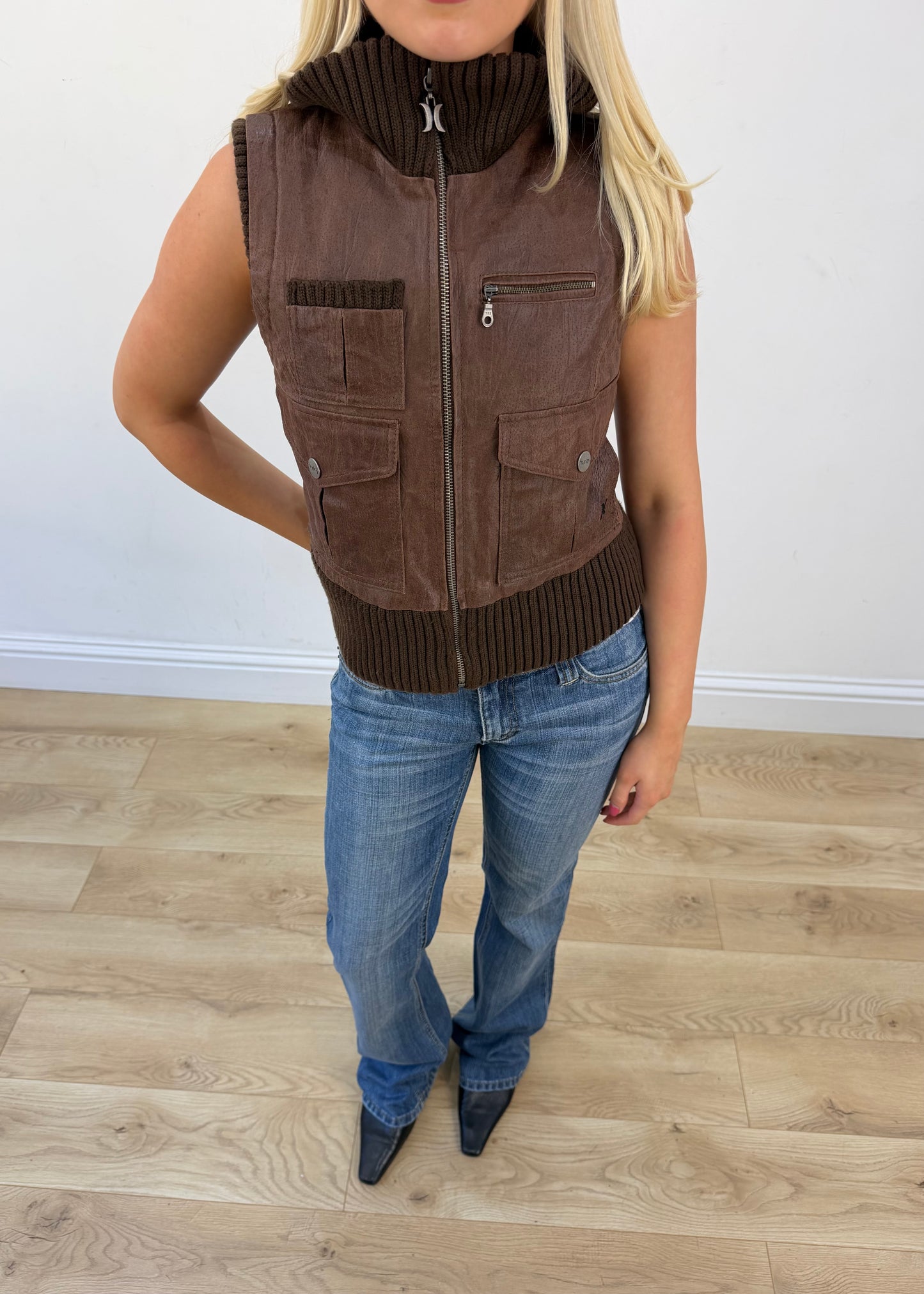 small brown hurley utility gilet view 3