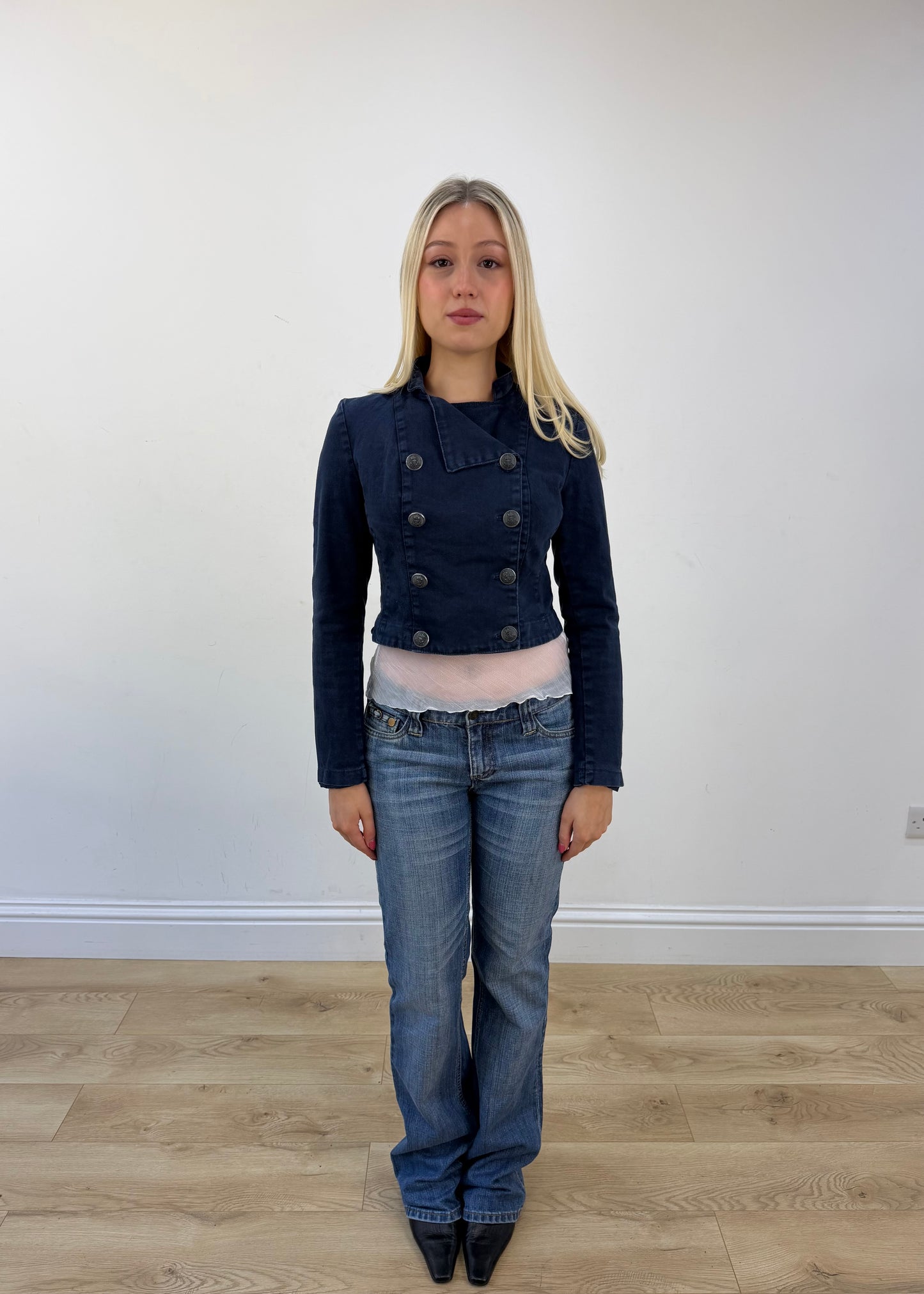extra small navy double-breasted jacket front
