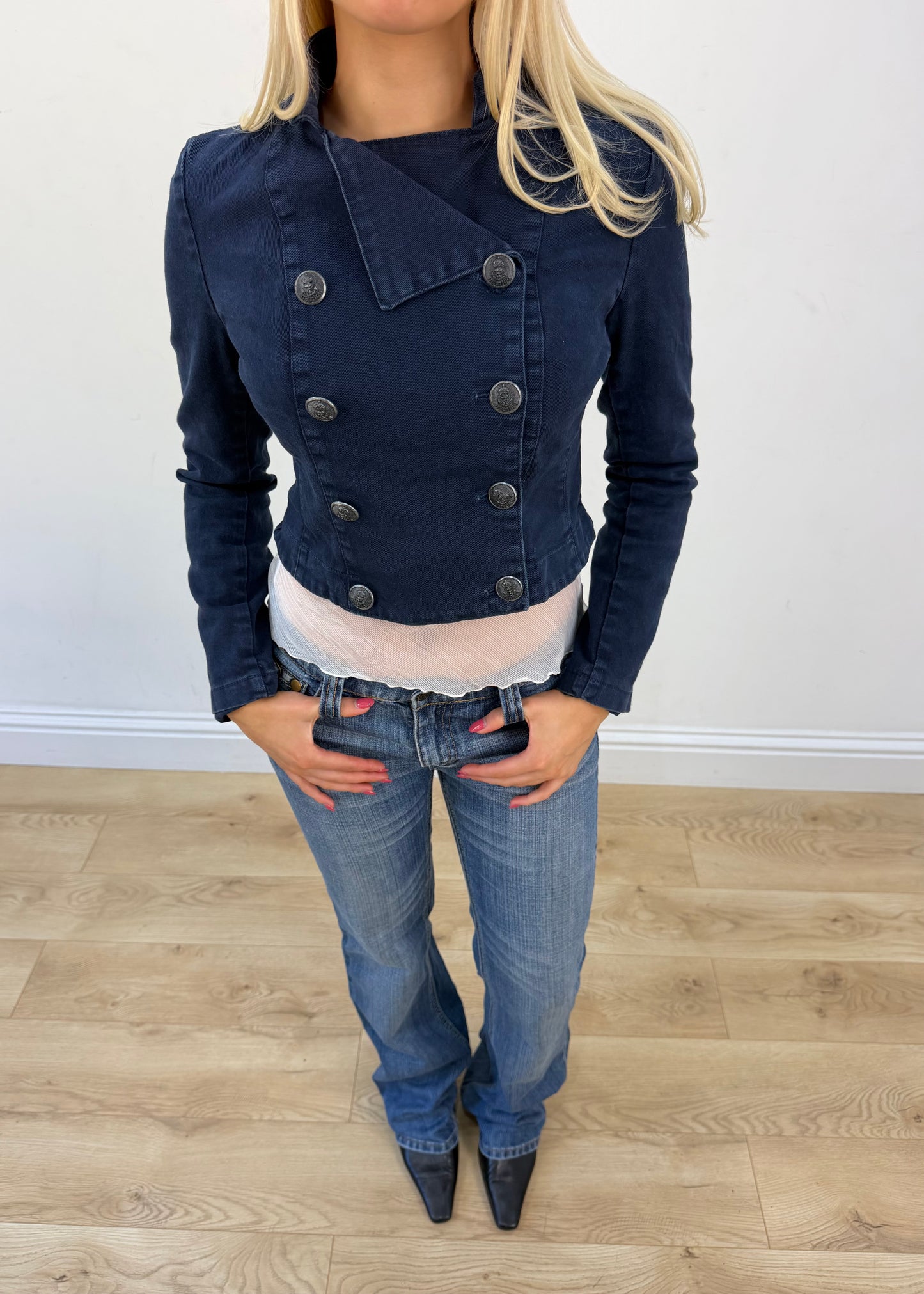 extra small navy double-breasted jacket view 3
