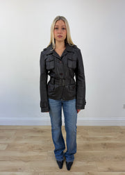 medium brown leather safari jacket front