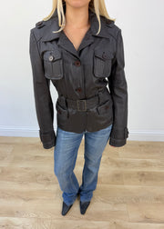 medium brown leather safari jacket view 3
