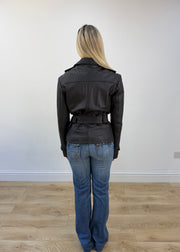 medium brown leather safari jacket view 5