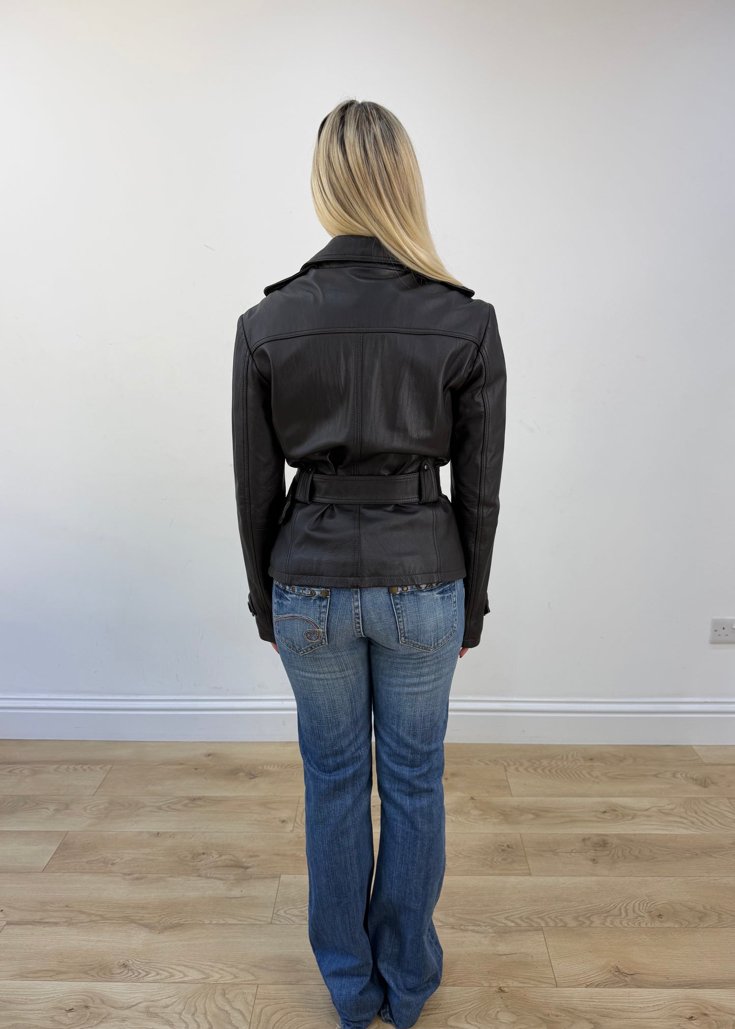medium brown leather safari jacket view 5