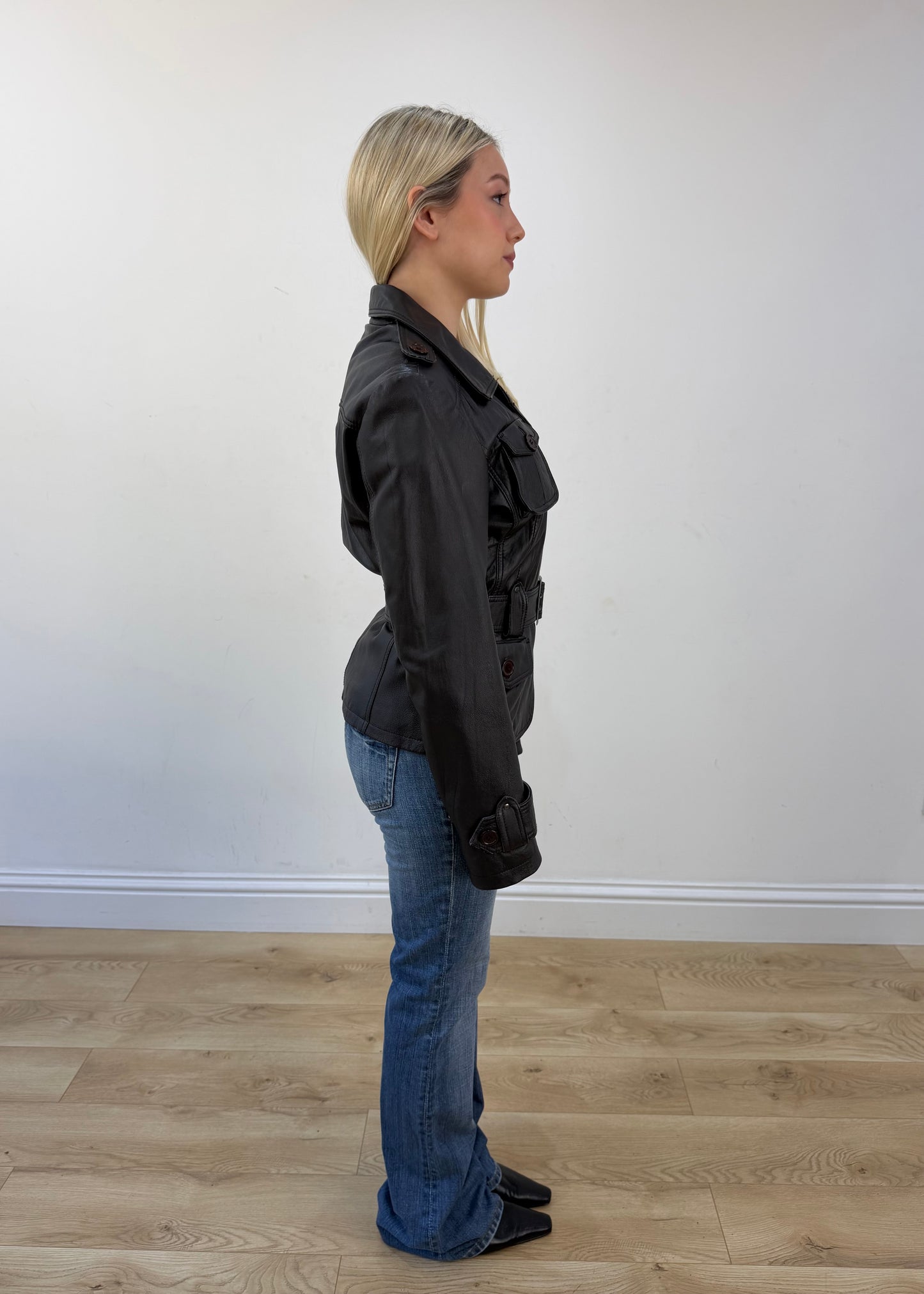 medium brown leather safari jacket view 6
