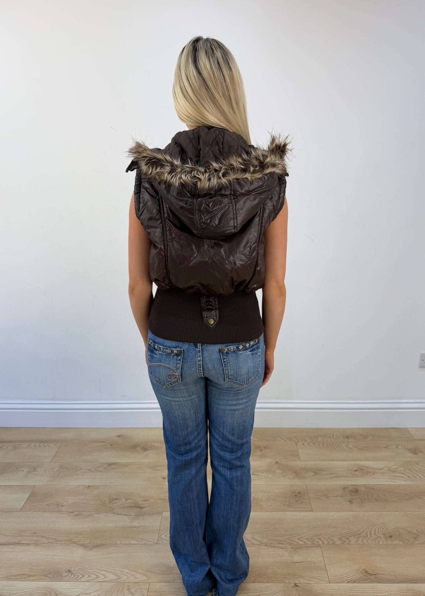 extra large brown puffer gilet view 4