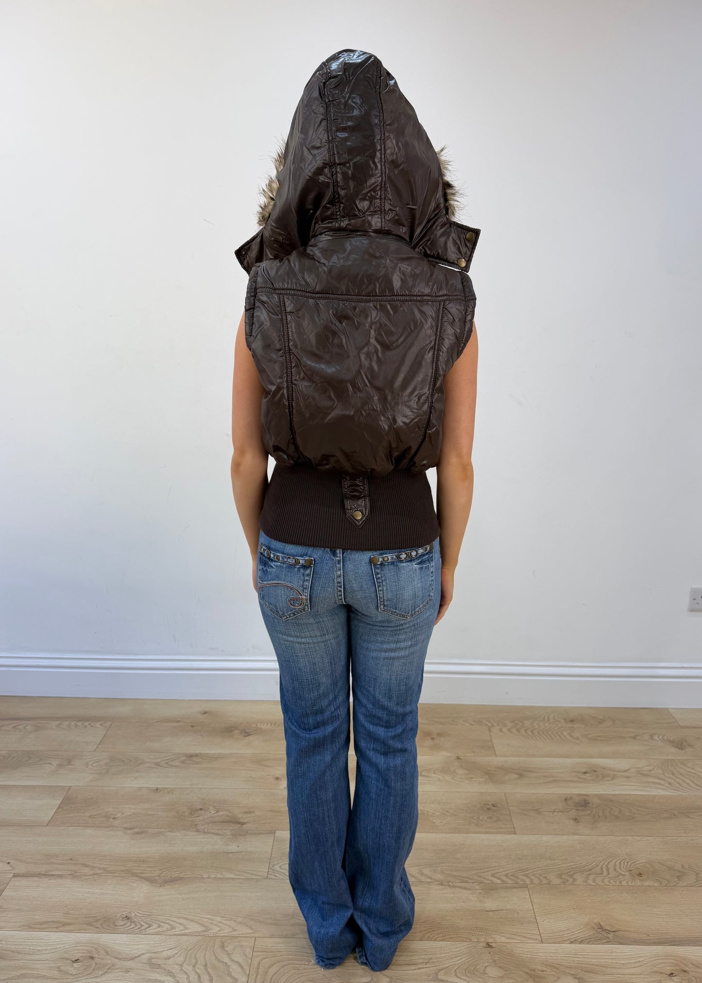 extra large brown puffer gilet view 5
