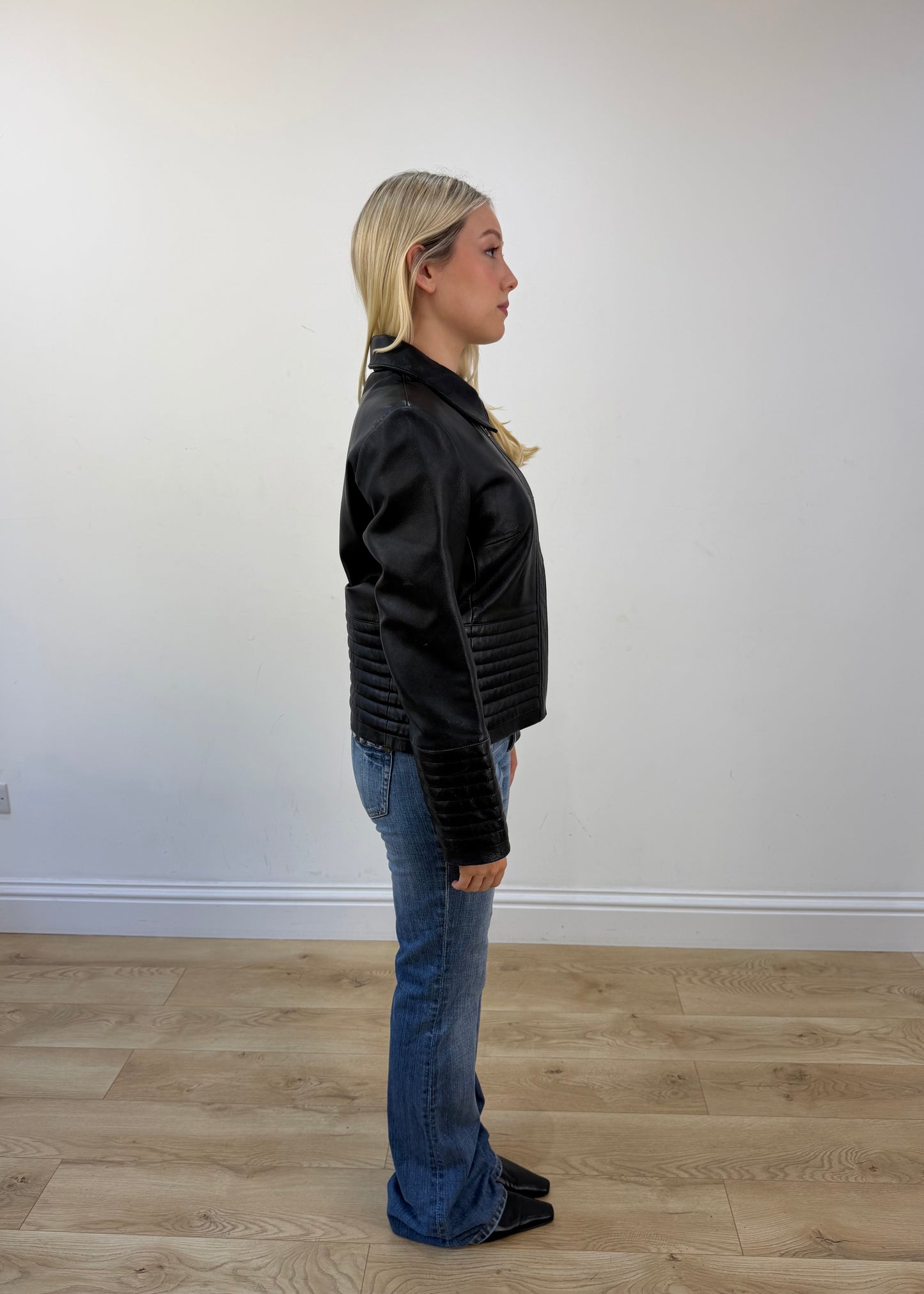 large black leather fitted jacket view 6
