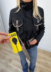 large black buckle utility jacket front