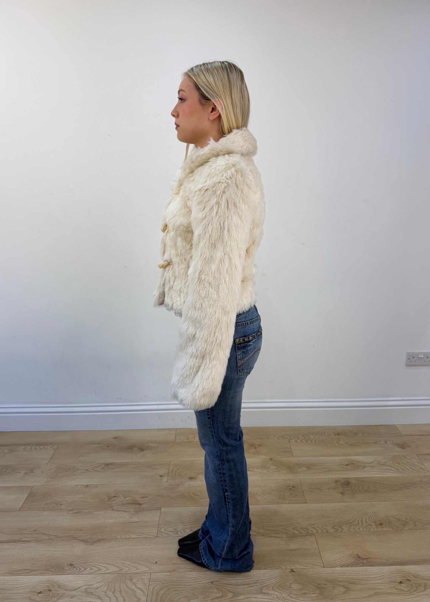 small cream faux fur jacket view 4
