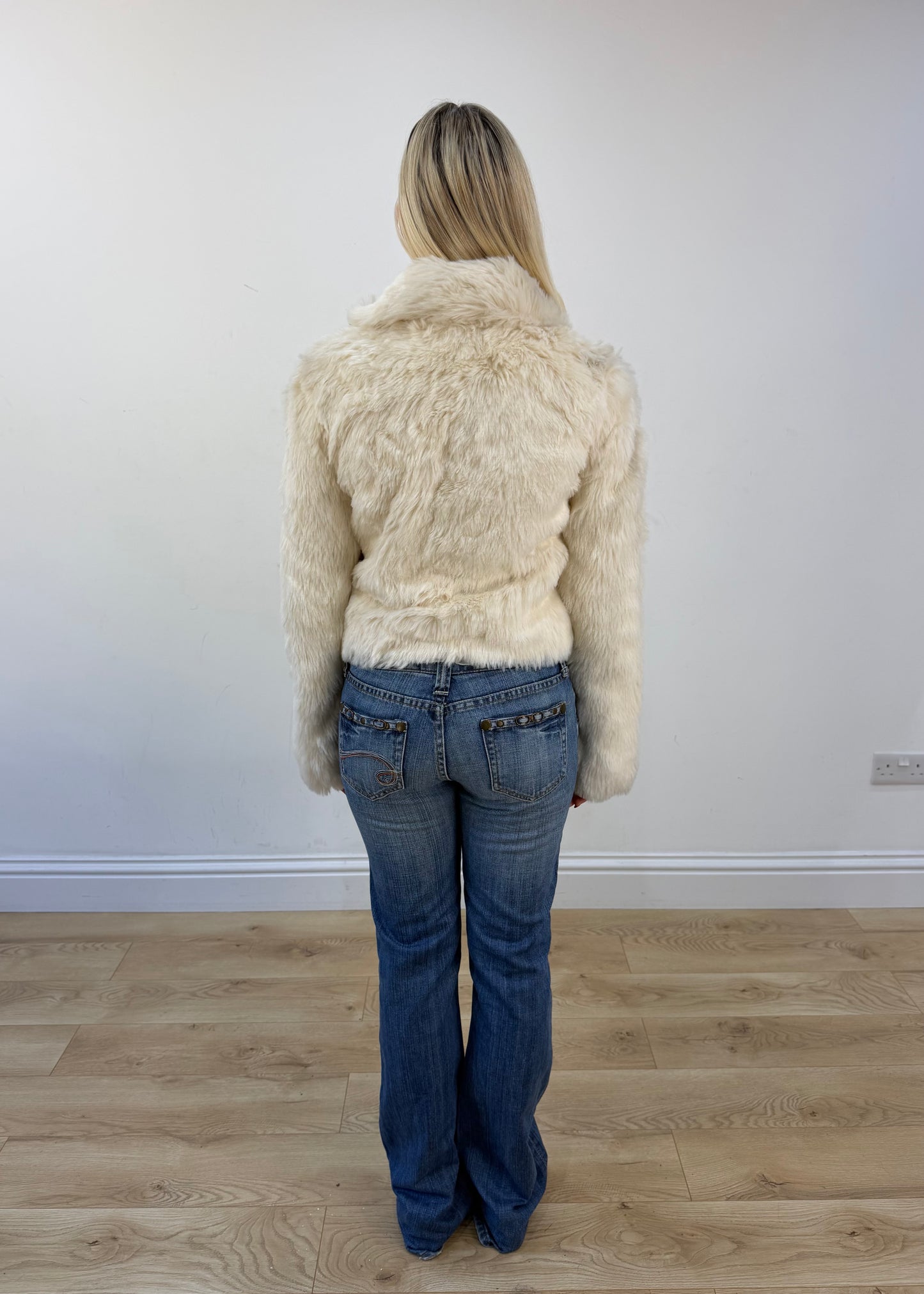 small cream faux fur jacket view 5