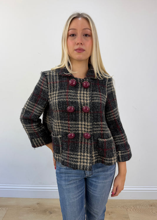 small grey checked peacoat view 2