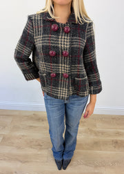 small grey checked peacoat view 3