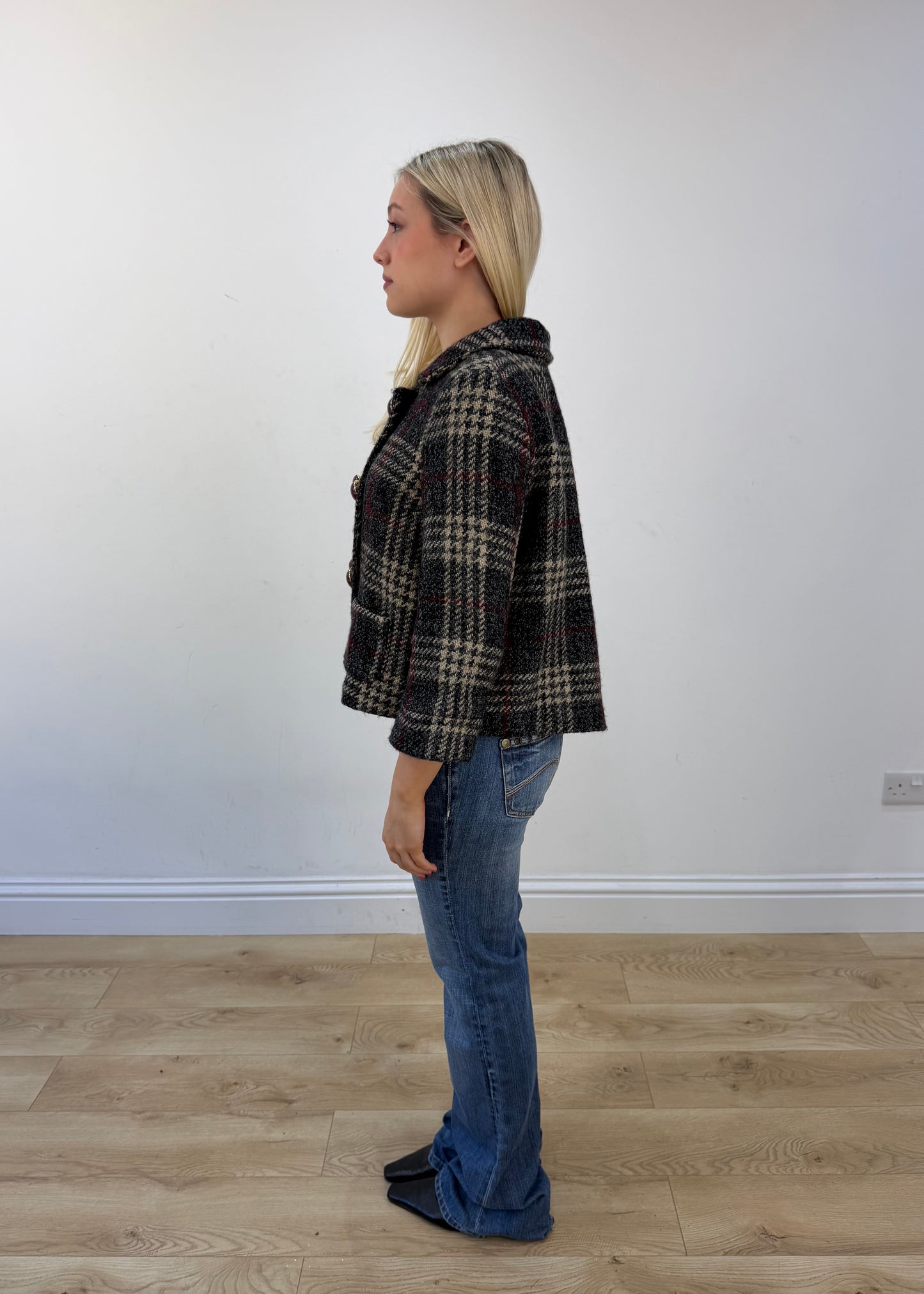 small grey checked peacoat view 4