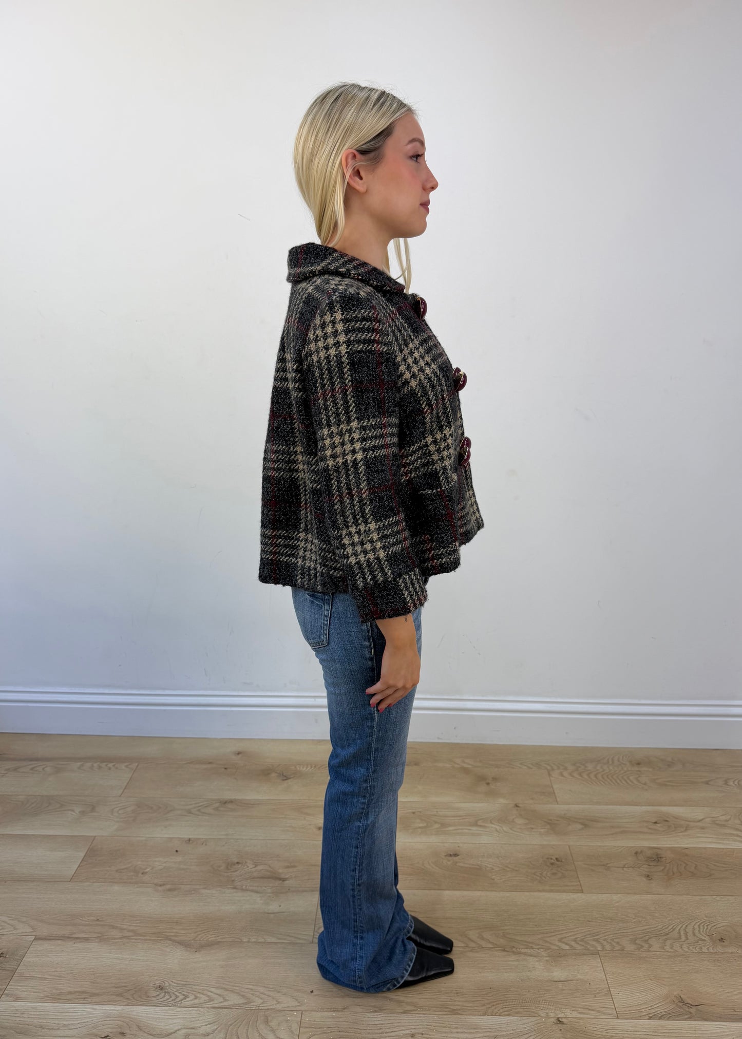 small grey checked peacoat view 6