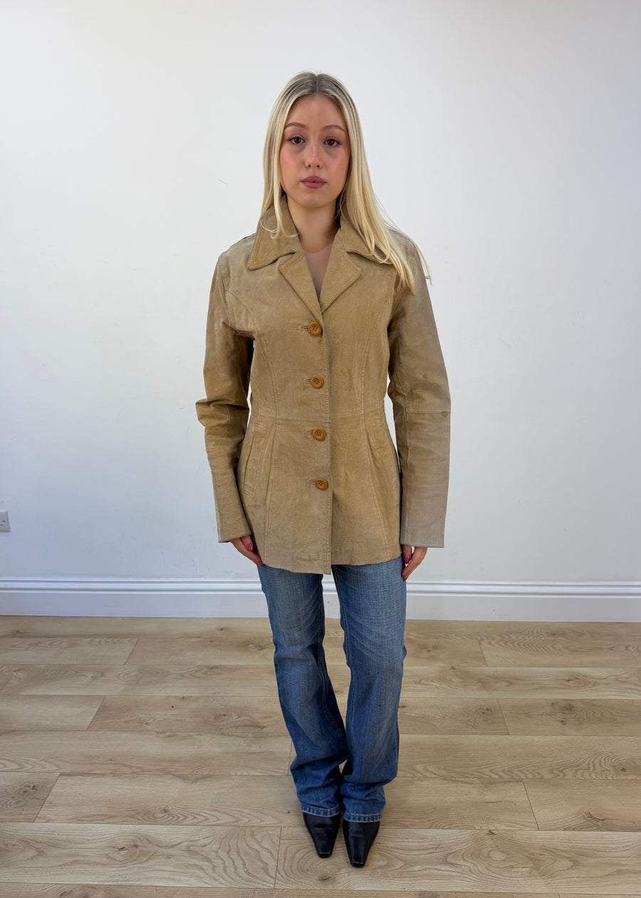 medium tan suede jacket front