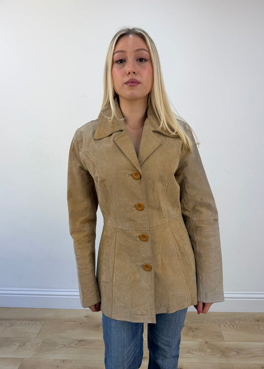 medium tan suede jacket view 2